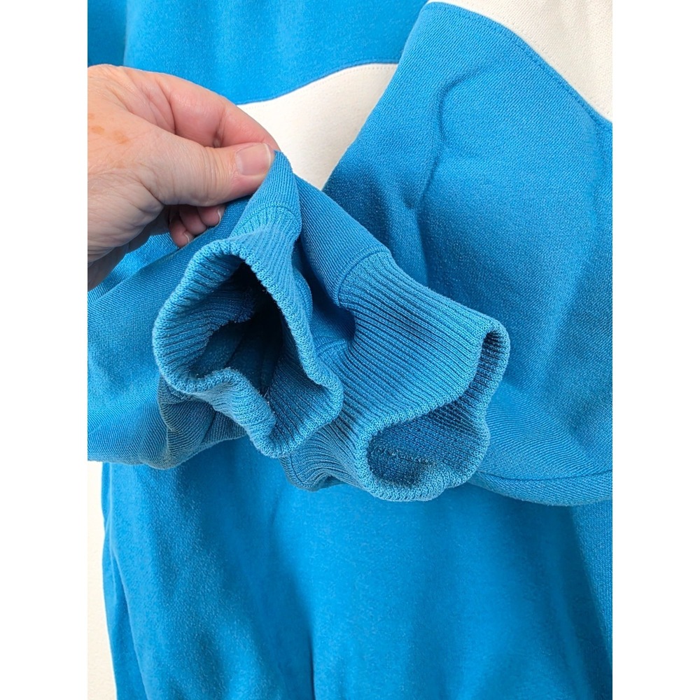 VTG 90s Cheetah Sweatshirt Unisex M Blue White Two Tone Button‎ Crew Neck Collar - Picture 4 of 11